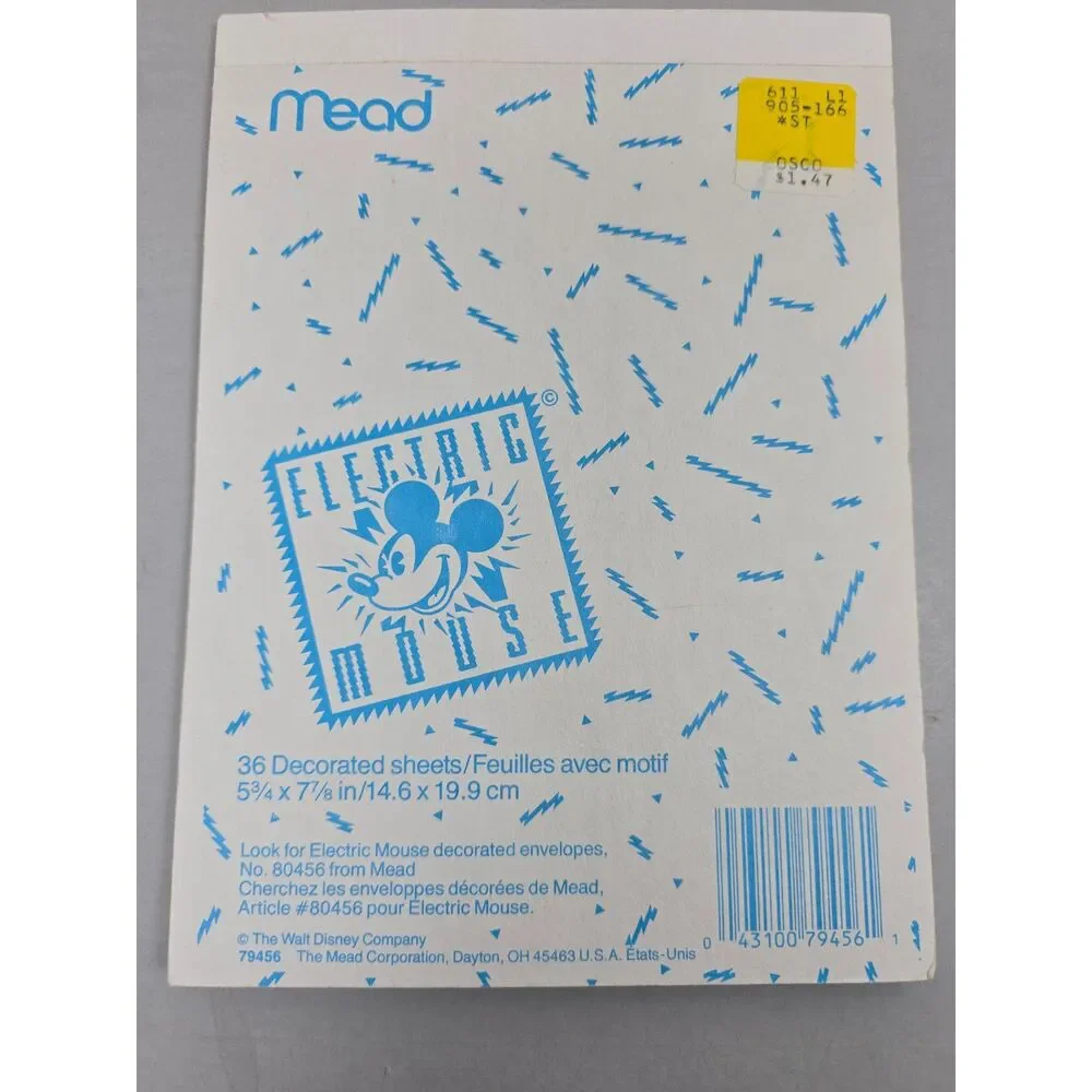 Vintage Mickey Mouse Mead Disney Electric Stationery Pad Neon Pop Art  90s